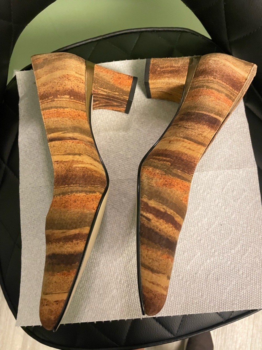 J.Renee Women's Striped Brown and Tan Square-Toe Pumps - Picture 2 of 3